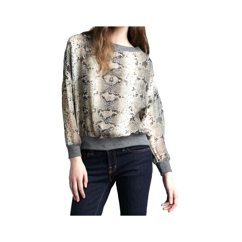 Elizabeth and James Sheer Sabine 100% Silk Snake Print Gray Top Small